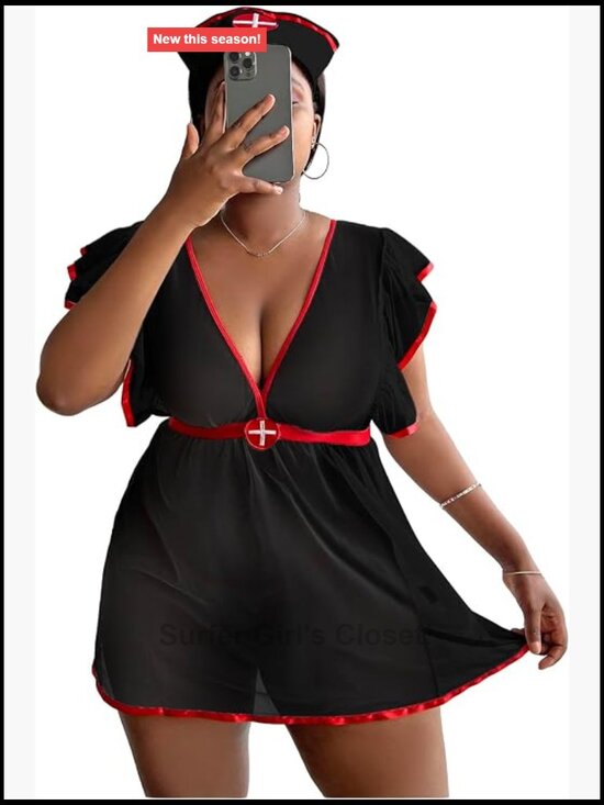 Other - Plus Size 3 Piece Nurse Roleplay Lingerie Set Mesh Sheer Naughty Cosplay